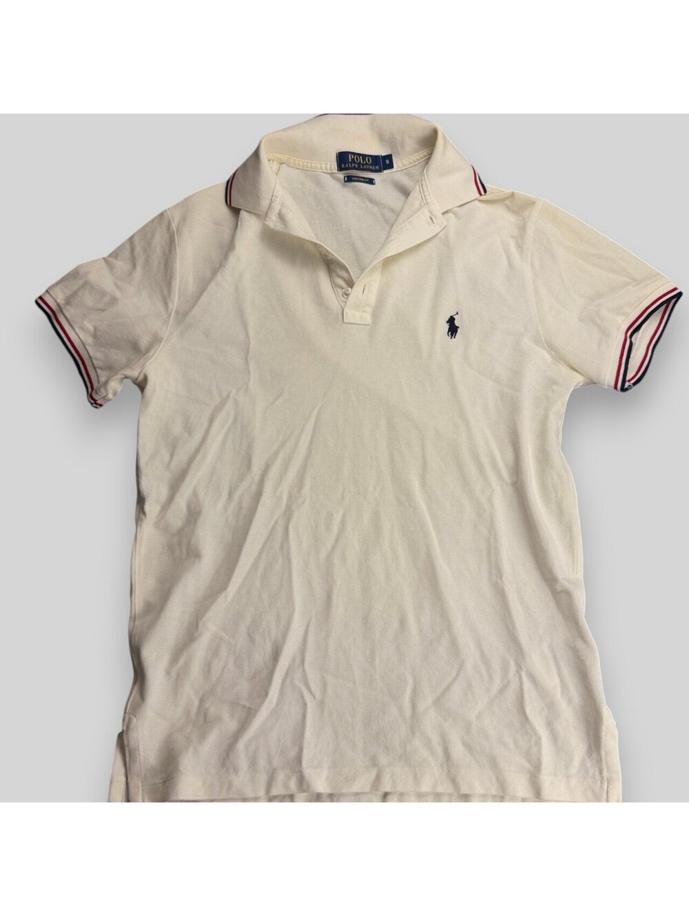 Polo Ralph Lauren Striped Collar Polo Shirt Cream Small
